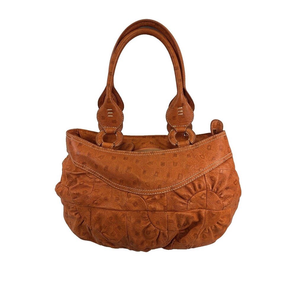 David And Scotti Handbag Double‎ Shoulder Straps Orange Leather Printed Medium